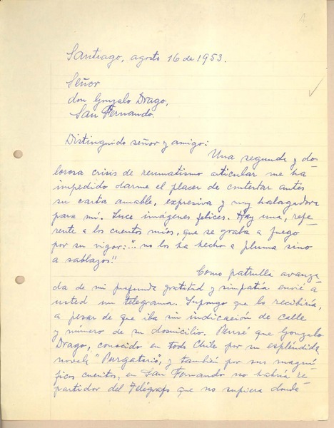 [Carta] 1953 ago. 16, Santiago, Chile [a] Gonzalo Drago