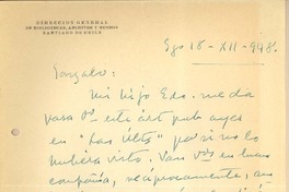 [Carta] 1948 dic. 18, Santiago, Chile [a] Gonzalo Drago
