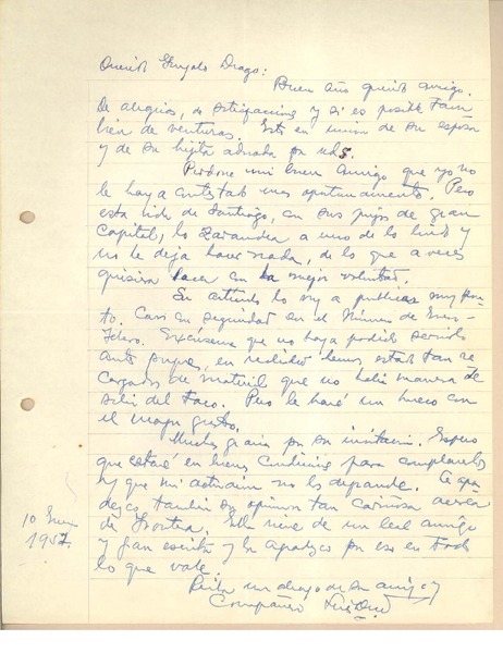 [Carta] 1952 ene. 10, Santiago, Chile [a] Gonzalo Drago