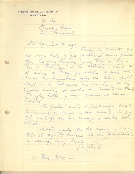 [Carta] 1946 may. 11, Santiago, Chile [a] Gonzalo Drago