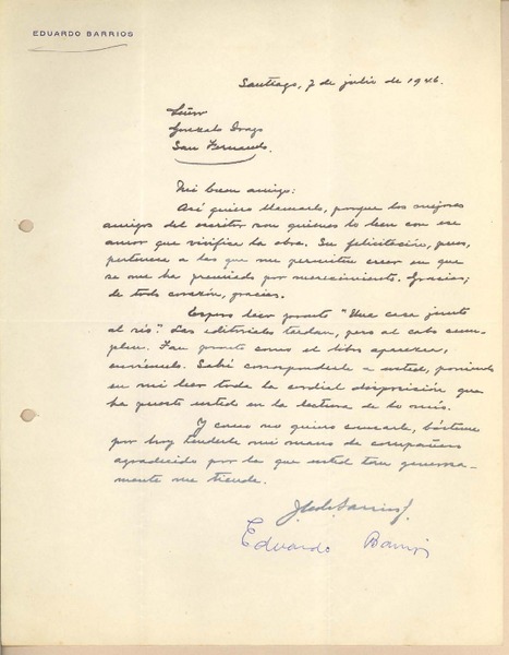 [Carta] 1946 jul. 7, Santiago, Chile [a] Gonzalo Drago