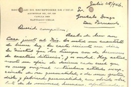 [Tarjeta] 1946 jul. 28, Santiago, Chile [a] Gonzalo Drago