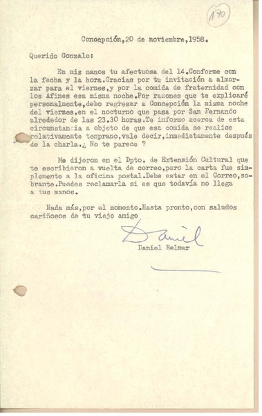 [Carta] 1958 nov. 20, Concepción, Chile [a] Gonzalo Drago