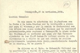 [Carta] 1958 nov. 20, Concepción, Chile [a] Gonzalo Drago