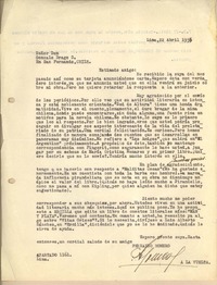[Carta] 1936 abr. 22, Lima, Perú [a] Gonzalo Drago