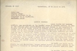 [Carta] 1971 abr. 28, Montevideo, Uruguay [a] Gonzalo Drago