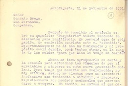 [Carta], 1951 sep. 21 Antofagasta, Chile [a] Gonzalo Drago