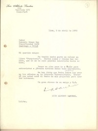 [Carta] 1970 abr. 8, Lima, Perú [a] Gonzalo Drago