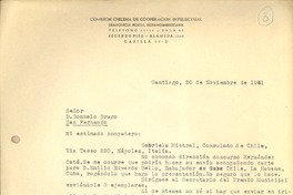 [Carta] 1951 nov. 20, Santiago, Chile [a] Gonzalo Drago