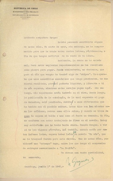 [Carta] 1941 jul. 1, Santiago, Chile [a] Gonzalo Drago