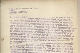 [Carta] 1956 febrero 21, Temuco, Chile [a] Fernando Santiván