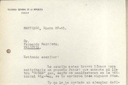 [Carta] 1961 enero 20, Santiago, Chile [a] Fernando Santiván