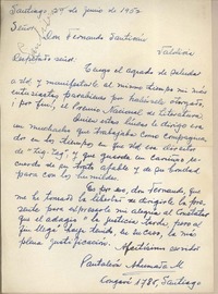 [Carta] 1952 junio 29, Santiago, Chile [a] Fernando Santiván