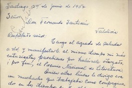 [Carta] 1952 junio 29, Santiago, Chile [a] Fernando Santiván