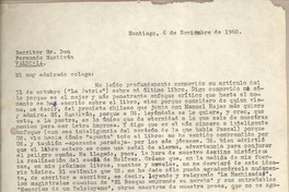 [Carta] 1960 noviembre 6, Santiago, Chile [a] Fernando Santiván