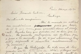 [Carta] 1917 mayo, Paris, Francia [a] Fernando Santiván