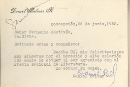 [Tarjeta] 1952 junio 25, Concepción, Chile [a] Fernando Santiván