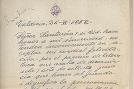 [Carta] 1952 junio 25, Valdivia, Chile [a] Fernando Santiván