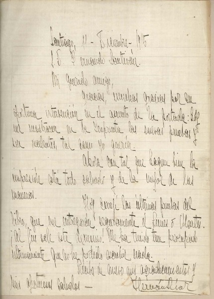 [Carta] 1915 diciembre 11, Santiago, Chile [a] Fernando Santiván