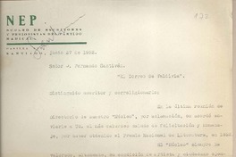 [Carta] 1952 junio 27, Santiago, Chile [a] Fernando Santiván