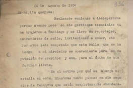 [Carta] 1950 agosto 14, Santiago, Chile [a su esposa]