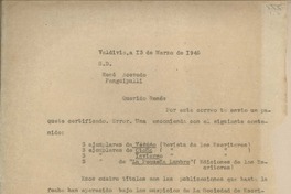 [Carta] 1946 marzo 13, Valdivia, Chile [a] René Acevedo
