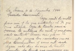 [Carta] 1944 nov. 4, La Serena, [Chile] [a] [Gabriela Mistral], [Brasil]