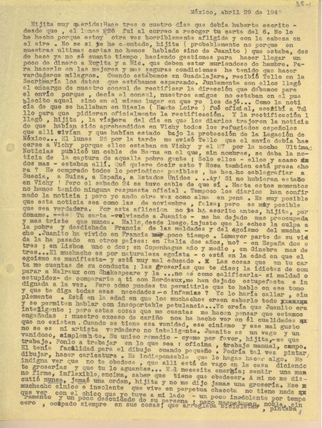 [Carta] 1943 abr. 29, México [a] [Gabriela Mistral]