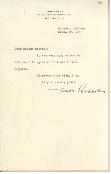 [Carta] 1947 Mar. 19, Phoenix, Arizona, [EE.UU.] [a] [Gabriela] Mistral, [EE.UU.]