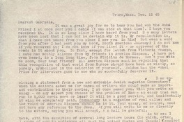 [Carta] 1945 Dec. 15, Truro, [Massachusetts], [EE.UU.] [a] Gabriela [Mistral]