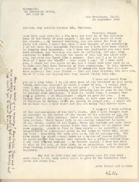 [Carta] 1943 Sept. 24, [California], [EE.UU.] [a] Gabriela [Mistral]