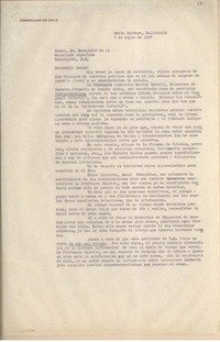 [Carta] 1947 jul. 7, Santa Barbara, California, [EE.UU.] [al] Excmo. Sr. Embajador de la República Argentina, Washington, D.C., [EE.UU.]