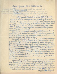 [Carta] 1946 oct. 20, Monte Grande, Chile [a] Gabriela Mistral, California, [EE.UU.]