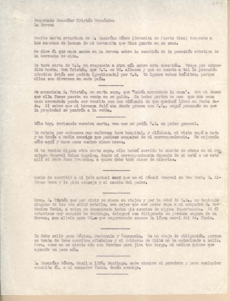 [Carta] [1947?], [EE.UU.] [a] Monseñor Tristán Fernández, La Serena, [Chile]