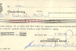 Cheque del Aktiebolaget Goteborgs Bank