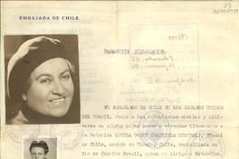 [Pasaporte diplomático] [a] Gabriela Mistral y su secretaria la Sra. María Ana de Terra