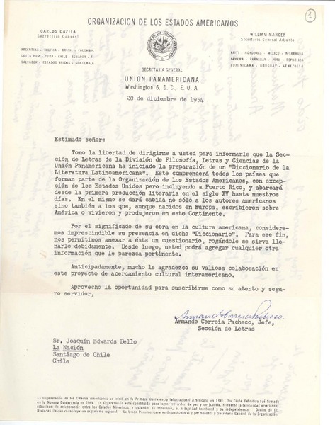 [Carta] 1954 dic. 28 Washington D. C. [a] Joaquín Edwards Bello