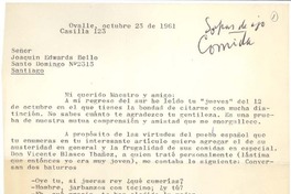 [Carta] 1961 oct. 25 Ovalle, Chile [a] Joaquín Edwards Bello