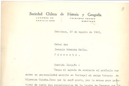 [Carta] 1963 ago. 27, Santiago, Chile [a] Joaquín Edwards Bello