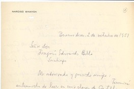 [Carta] 1951 oct. 2, Buenos Aires, Argentina [a] Joaquín Edwards Bello