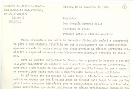 [Carta] 1956 nov. 13, Lisboa, Portugal [a] Joaquín Edwards Bello