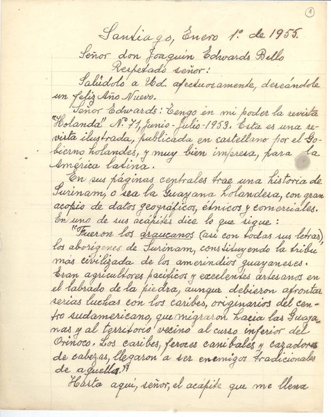 [Carta] 1955 ene. 1, Santiago, Chile [a] Joaquín Edwards Bello