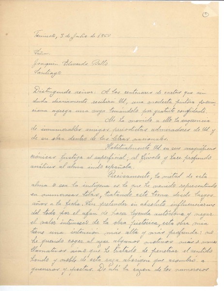 [Carta] 1950 jul. 3, Temuco, Chile [a] Joaquín Edwards Bello