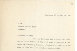 [Carta] 1953 oct. 27, Santiago, Chile [a] Joaquín Edwards Bello