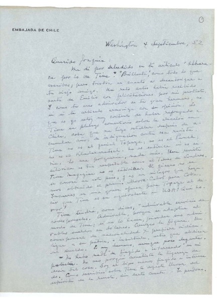 [Carta] 1952 sep. 4, Washington D.C. [a] Joaquín Edwards Bello