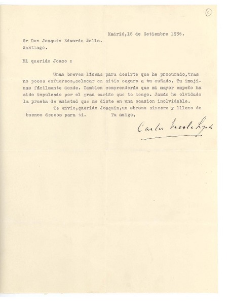 [Carta] 1936 sep. 16, Madrid, España [a] Joaquín Edwards Bello