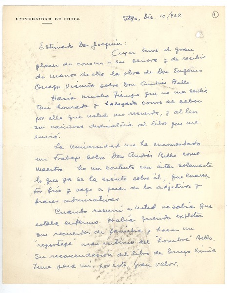 [Carta] 1964 dic. 10, Santiago, Chile [a] Joaquín Edwards Bello