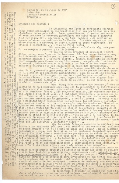 [Carta] 1955 jul. 16, Santiago, Chile [a] Joaquín Edwards Bello