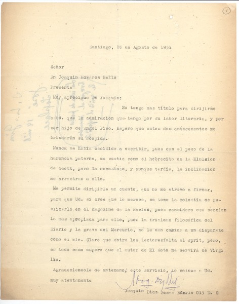 [Carta] 1937 nov. 6, Santiago, Chile [a] Joaquín Edwards Bello