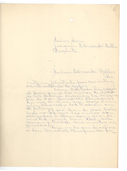 [Carta] 1951 ago. 26, Santiago, Chile [a] Joaquín Edwards Bello